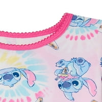Bluze, pantaloni și pantaloni scurți Disney Stitch Toddler Girls, Set de pijama din bumbac din 4 Piese, dimensiuni 2T-5T