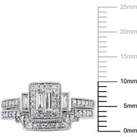 Carat T. W. baghetă paralelă și diamant tăiat rotund 10kt Aur Alb Halo set de mireasă