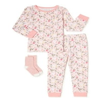 Dormi pe ea Baby & Toddler fete Tight Fit pijama Set cu șosete, dimensiuni 12M-4T