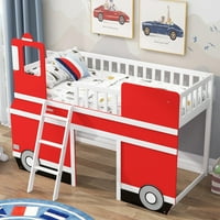 Euroco dormitor dublu autobuz în formă de pat mansardă cu scară pentru copii, roșu și alb