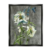 Stupell Industries flori albe înflorite artă grafică Jet Black Floating Framed Canvas Print artă de perete, Design de Liz Jardine