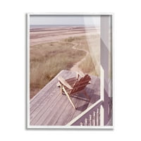 Stupell Industries Lone Lounge Chair Rural Beach Grass pridvor pictură albă încadrată artă imprimată artă de perete, Design de