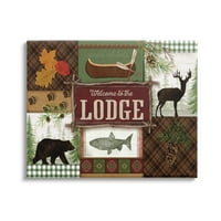 Bine Ați Venit Lodge Plaid Wildlife Sign Animale Și Insecte Galerie De Artă Grafică Învelită Pe Pânză Print Wall Art