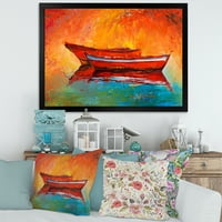 Două Bărci Roșii În Timpul Apusului De Soare În Lac Înrămate Pictura Canvas Art Print