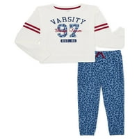 Cozy Jams Fete Top cu maneca lunga cu pantaloni Set pijama termica, 2 piese, marimi 4-16