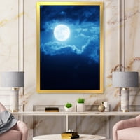 Designart 'noapte cu Lună Plină pe cerul înnorat III' imprimare de artă încadrată nautică și de coastă
