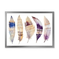 Designart 'Etnice Purple Boho Art Feathers' Boem & Eclectic Înrămate Art Print