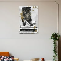 Wynwood Studio Fashion and Glam Contemporary Canvas Art-pereche de cizme alb-negru, artă de perete pentru Living, dormitor și