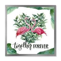 Designart 'Frunze De Eucalipt Cu Inimă Florală Flamingo' Imprimeu Tradițional De Artă Încadrată