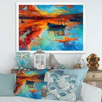 Barca la lac în timpul serii Glow IV înrămate pictura Canvas Art Print
