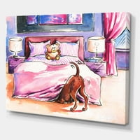 Câine maro în căutarea sub pat și ursuleț de pluș pictura panza arta de imprimare