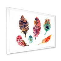 Designart 'colorat Boho Art Feather Set II' boem & Eclectic înrămate Art Print