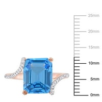 Miabella femei Carat T. G. W. Octagon-Cut elvețian albastru Topaz & Carat T. W. diamant 14kt Aur Roz Solitaire inel Crossover